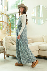 Washed Vintage Checker Wide Leg Overalls Denim
