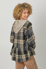 Peplum Plaid Hoodie Jacket Black Mix