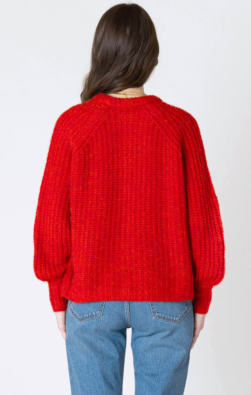Chunky Knit Button Down Cardigan Candy Red Melange