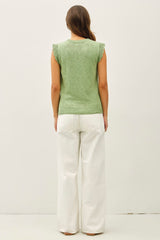 Crochet Ruffle Cap Sleeve Slub Sweater Apple Mint