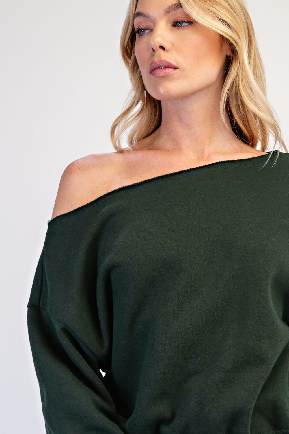 Raw Edge Off Shoulder Sweatshirt Regency Green