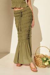 Smocked Pull On Mermaid Skirt Light Olive