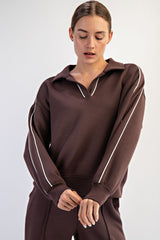 Modal Scuba Double Piping Polo Top Espresso + Cream