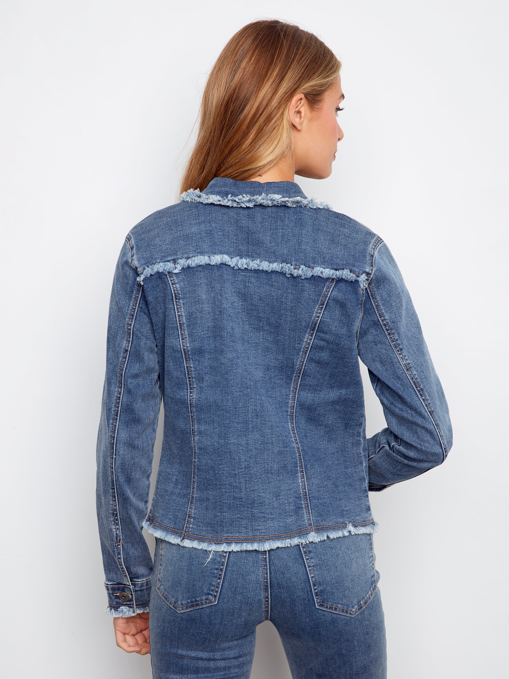 Fringe Edges Stretch Denim Jacket Medium Blue