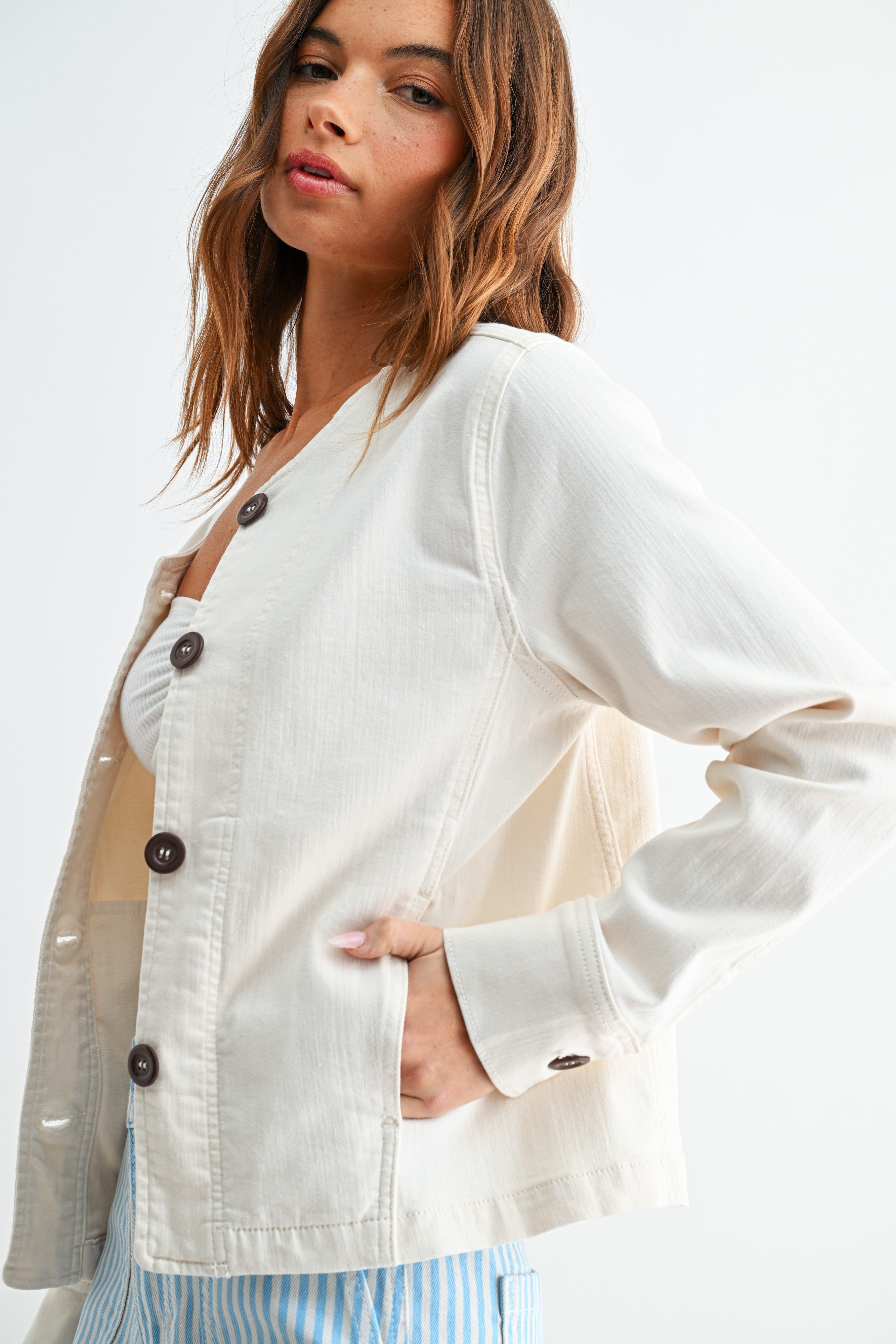 Collarless Barrel Jacket Off White