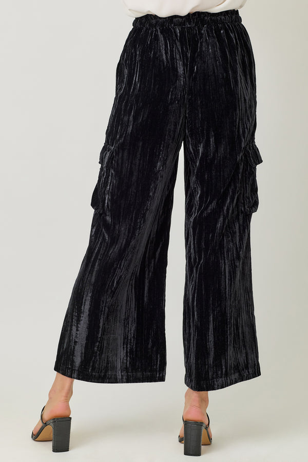 Velvet Wide Leg Cargo Pants Black
