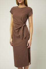 Waist Tie Midi Dress Brown