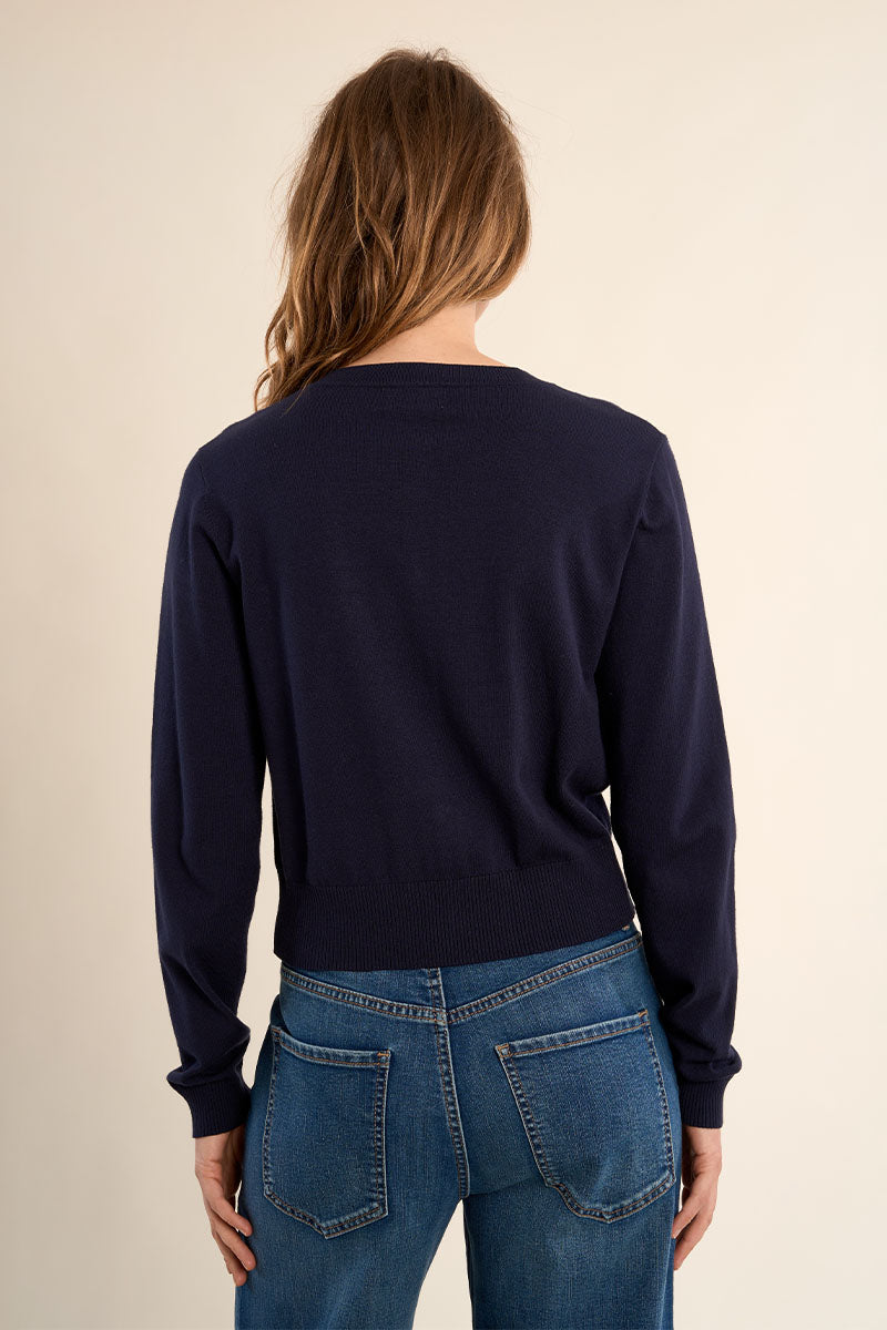 Heart Button Cardigan Navy Blue