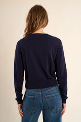Heart Button Cardigan Navy Blue