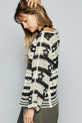 Rounded Neck Crochet Stripe Cardigan