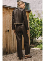 Distressed Faux Leather Moto Jacket Coco Brown