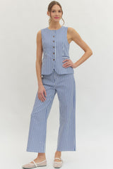 Stripe Button Up Vest Denim
