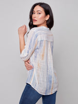Printed Half Button Cotton Gauze Blouse Brushes
