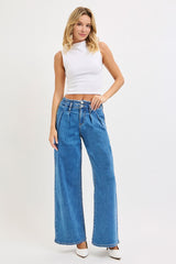 MID RISE FIT WIDE LEG WITH PLEATED DETAIL JEANS Medium
