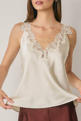 Satin Lace Trim Cami Top Champagne