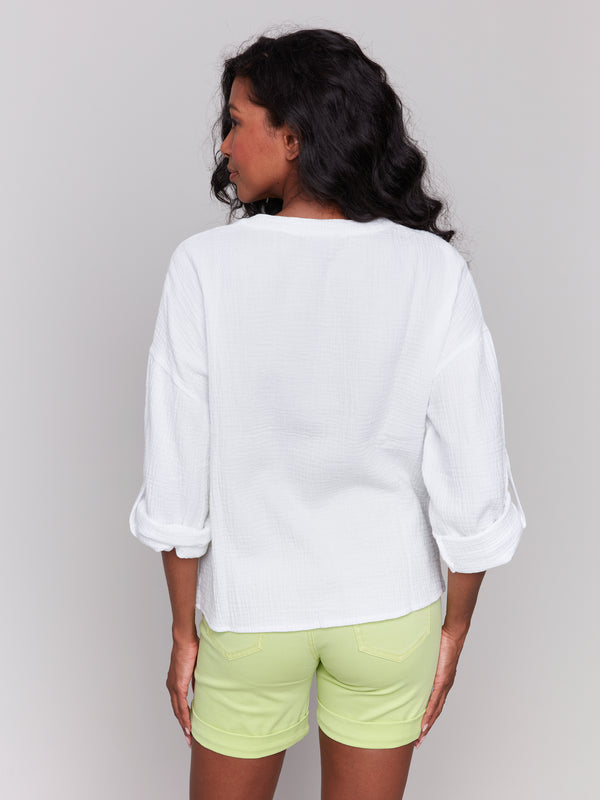 Front Twist Bubble Cotton Top White