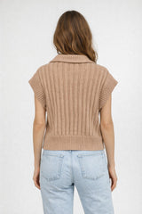 Open Knit 3/4 Zip Sweater Vest Mocha