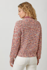 Bubble Sleeve Mix Yarn Chunky Buttoned Cardi Berry Mix