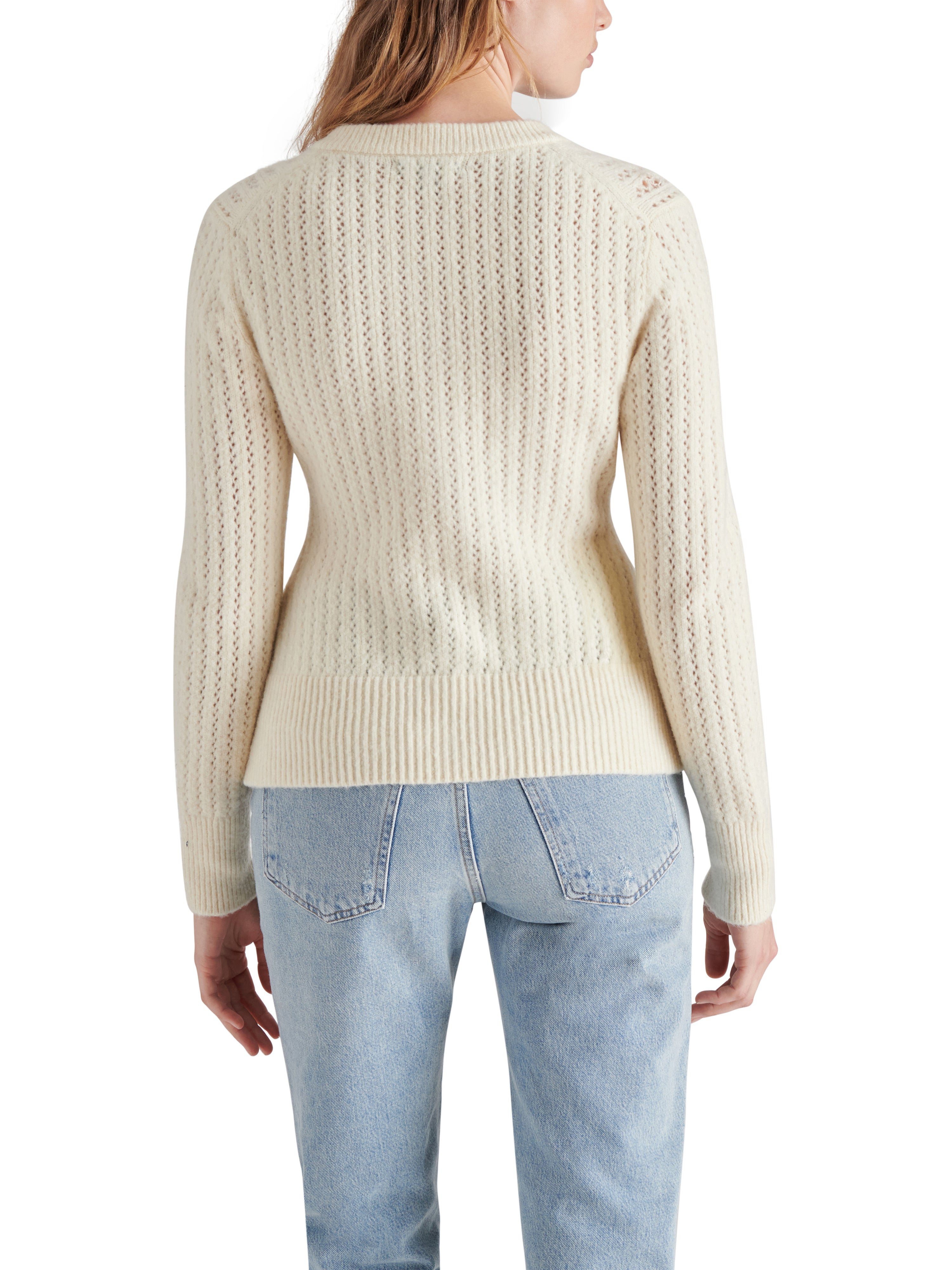 Illiana Pointelle Stitch Peplum Cardigan Cream