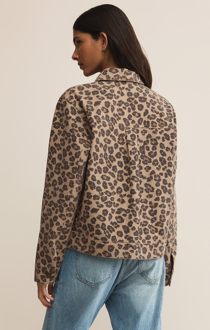 Bel Air Leopard Denim Jacket Desert Tan