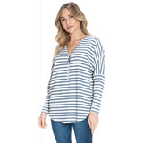 Dolman Zipper Top Denim Textured Stripe