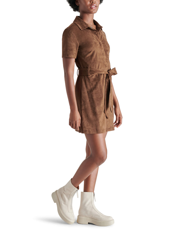 Jolene Snap Front Belted Suede Shirt Dress Cocoa