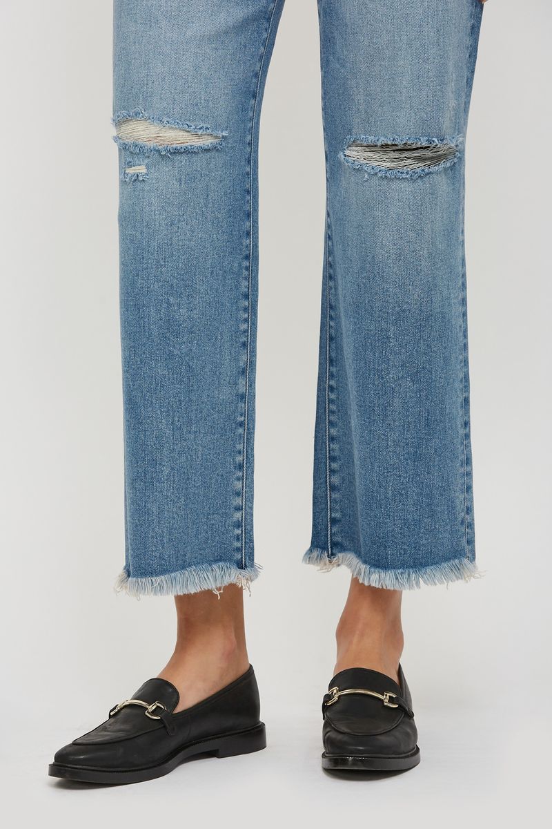 Ella High Rise Wide Straight Leg Destructed Jeans Medium