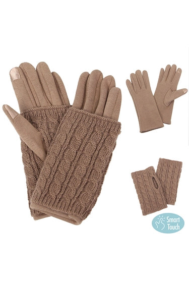 3 in 1 Cable Knit Gloves Taupe