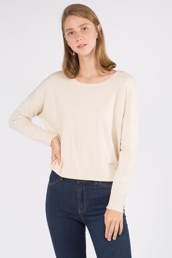 Center Seam Crew Neck Pullover Heather Oatmeal