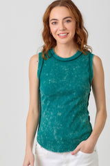 Exposed Seam Ribbed Tank Washed Emerald