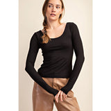 Butter Round Neck Long Sleeve Layering Top Black