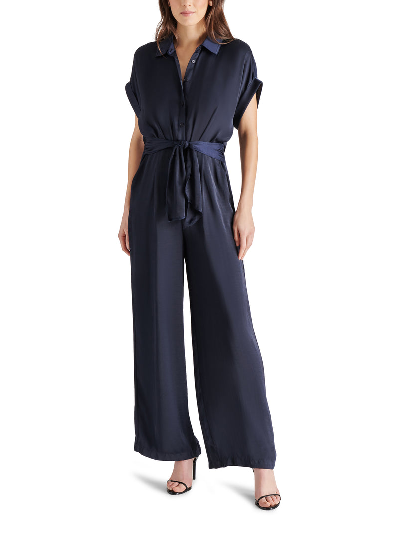 Tori Washed Satin Tie Front Jumpsuit Midnight