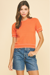 Stitch Detail Short Sleeve Sweater Salmon