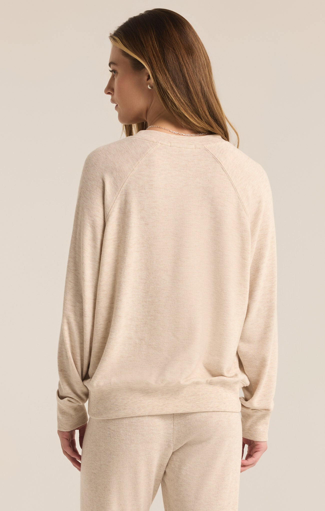 Cassie Wine Wonderland Long Sleeve Top Light Oatmeal Heather