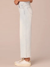 Skyrise Wide Leg Frayed Hem Boyfriend Jeans Bleached Blue