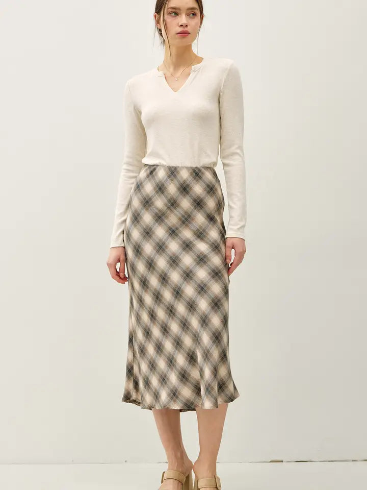 Tartan Plaid Midi Skirt Charcoal