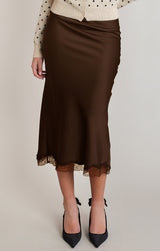 Lace Trim Midi Skirt Chocolate