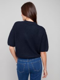 Solid Elbow Sleeve Balloon Shape Sweater Moonlight