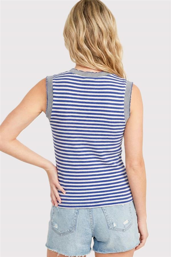 Mix Stripe Crew Neck Tank Blue