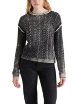 Renzo Two Tone Crew Neck Cable Sweater Black