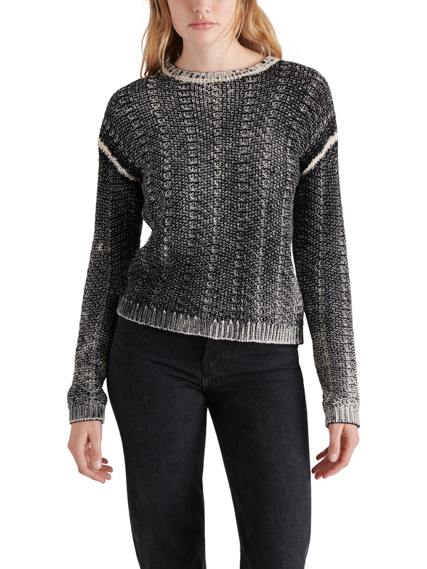 Renzo Two Tone Crew Neck Cable Sweater Black