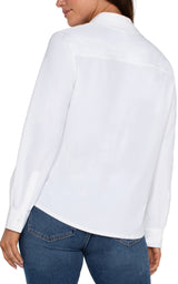 Long Sleeve Button Front Knit Shirt White