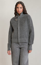 Zip Up Bomber Sweater Dark Grey Melange