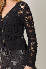 Crochet Button Up Jacket Black