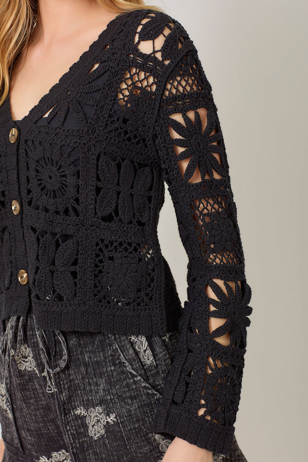 Crochet Button Up Jacket Black