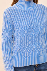 Detailed Knit Special Wash Mock Neck Sweater Blue Aura