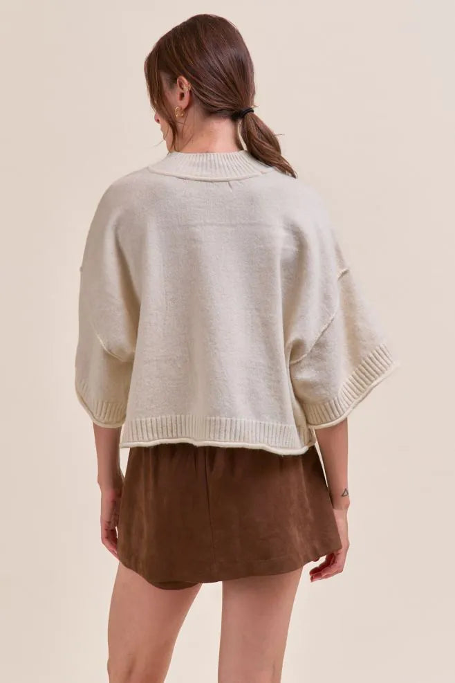 Mock Neck Short Sleeve Boxy Sweater Ivory