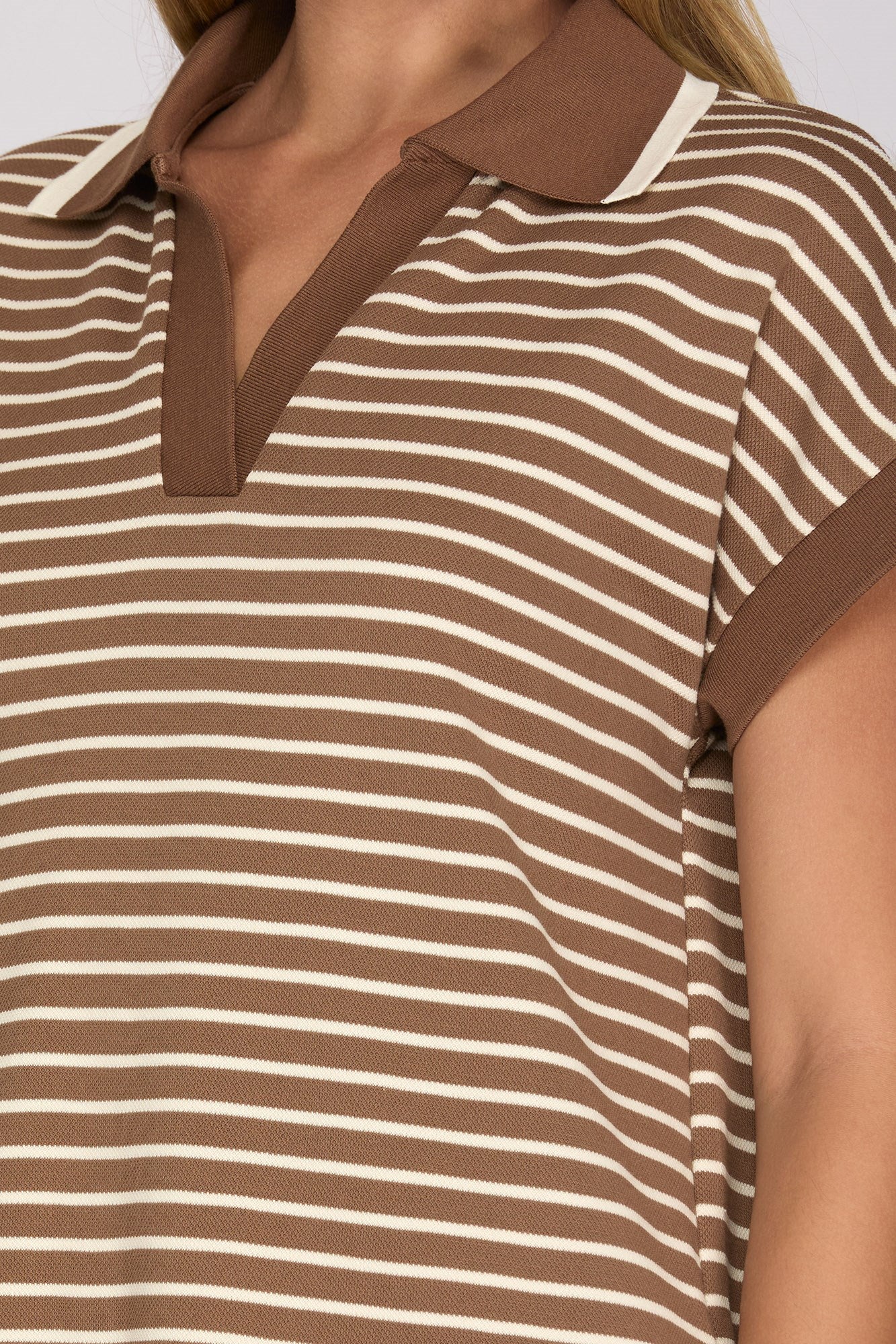 Drop Shoulder Stripe Collared Midi Dress Mocha