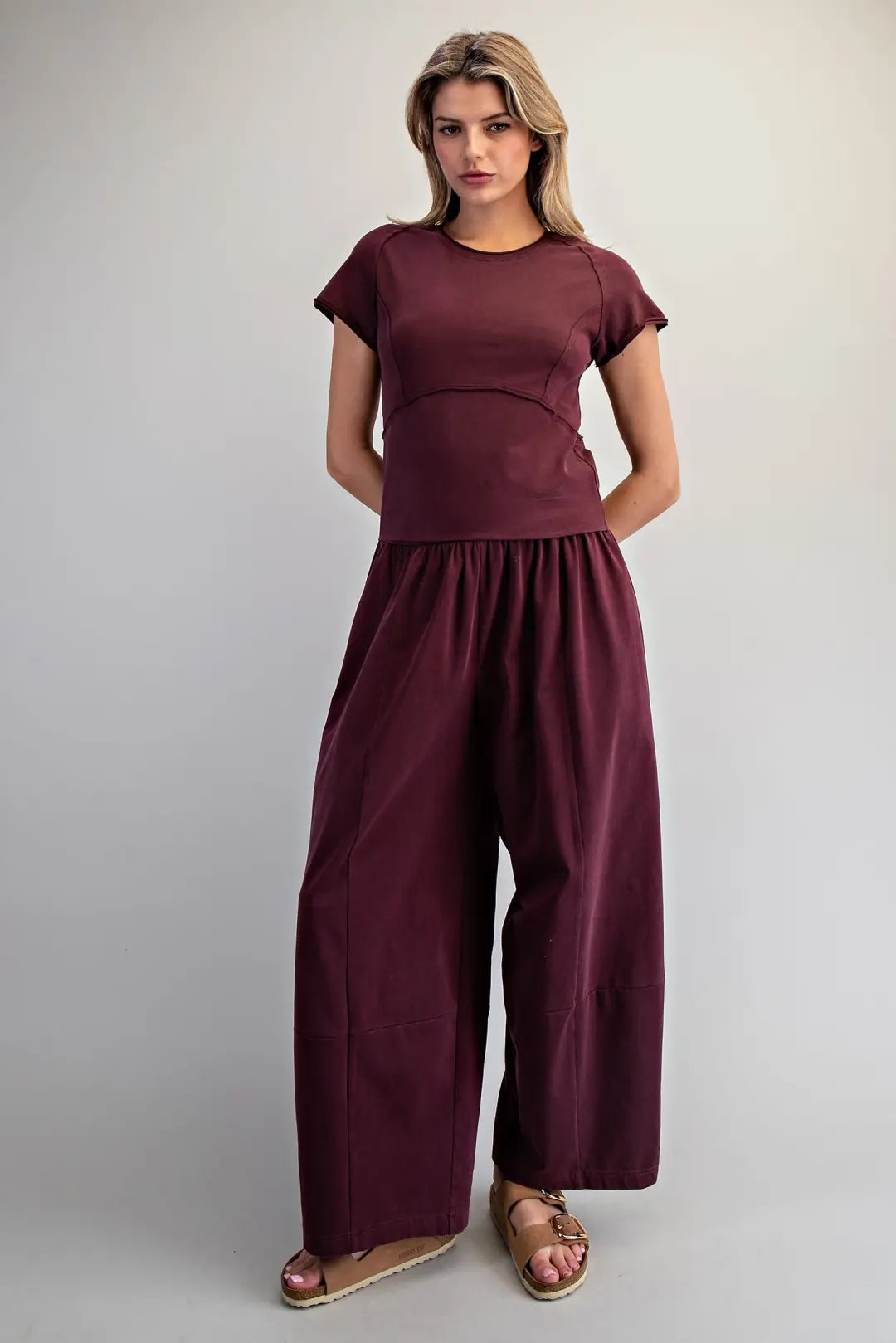 Mineral Washed Solid Cropped Tee Red Bean