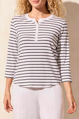 3/4 Sleeve Henley Top White